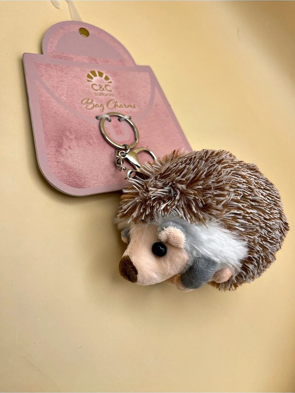 C&C California Hedgehog Keychain, Bag Charm, Brown & Gray, NWT 🦔